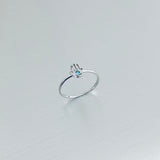 Sterling Silver Tiny Hand of God Ring with Blue Topaz CZ, Dainty Ring, Silver Ring, Hand Ring