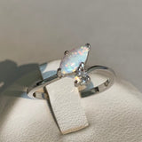 Sterling Silver Simple CZ and White Lab Opal Ring, Silver Rings, CZ Ring, Opal Ring