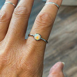Sterling Silver Small Round White Lab Opal Ring, Silver Ring, Dainty Ring, Promise Ring