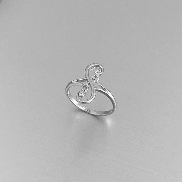 Sterling Silver Swirl S Shape Ring with CZ, Boho Ring, Silver Ring, Sw ...