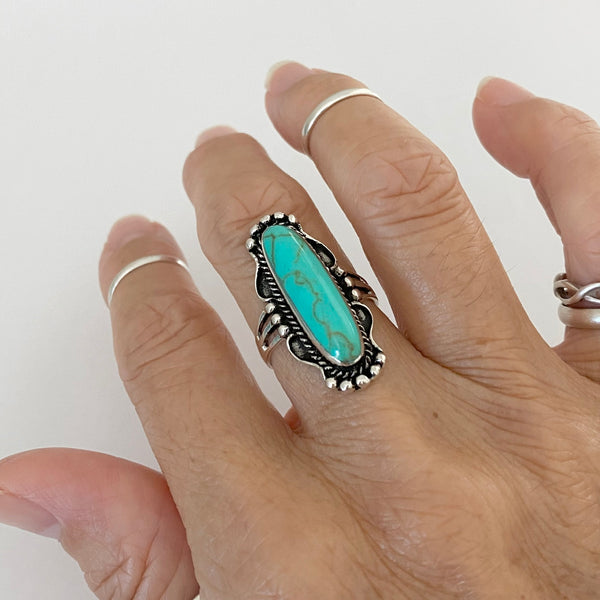 Sterling Silver Boho Turquoise Ring, Silver Rings, Statement Ring, Boho Ring