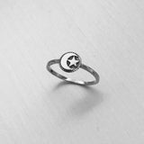 Sterling Silver Moon and Star Inside a Circle Ring, Silver Ring, Celestial Ring