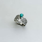 Sterling Silver Tree of Life and Teardrop Genuine Turquoise Ring, Silver Ring, Tree Ring, Boho Ring