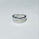 Sterling Silver White Lab Opal Wide Band Ring, Wedding Band, Opal Ring, Silver Ring