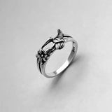 Sterling Silver Flower and Hummingbird Ring, Bird Ring, Spirit Animal Ring, Silver Ring, Boho Ring