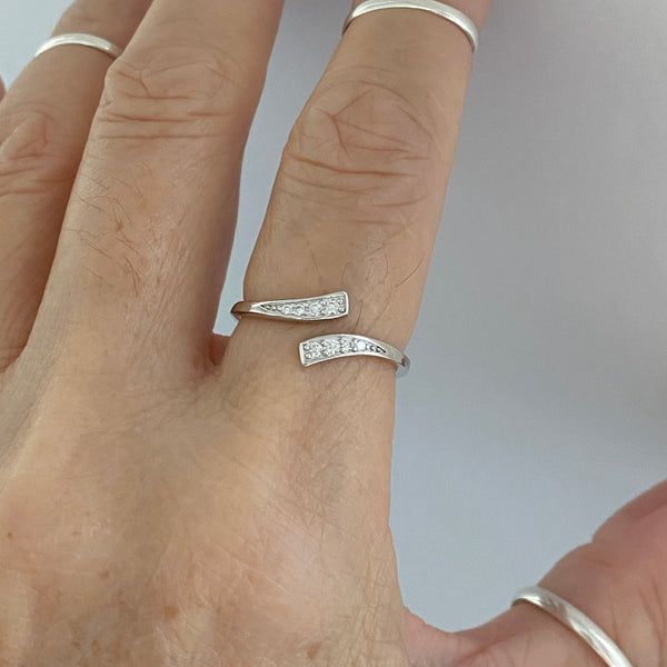 Sterling Silver Wraparound CZ Ring, Boho Ring, Silver Ring, Simple Rin ...