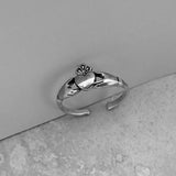 Sterling Silver Adjustable Claddagh Toe Ring, Silver Ring, Boho Ring, Irish Ring, Friendship Ring