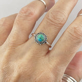 Sterling Silver Mandala Genuine Turquoise Ring, Silver Ring, Flower Ring, Boho Ring