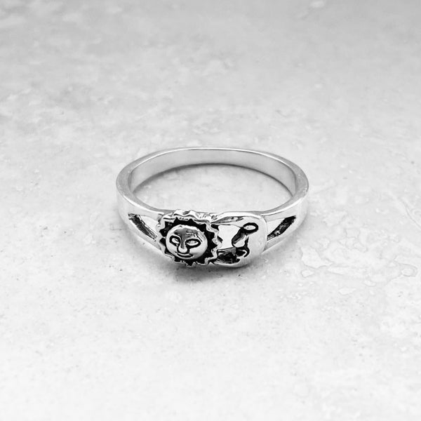 Sterling Silver Small Sun and Moon Ring. Silver Rings, Sun Ring, Celes –  Indigo & Jade