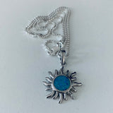 Sterling Silver Blue Lab Opal Sun Necklace, Silver Necklace, Sunshine Necklace