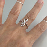 Sterling Silver Swirl S Shape Ring with CZ, Boho Ring, Silver Ring, Swirly Ring