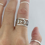 Sterling Silver Cut Out Crescent Moon and Star Band Ring, Silver Ring, Moon Ring, Boho Ring