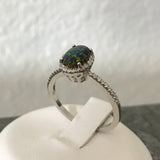 Sterling Silver Oval Black Lab Opal Ring with CZ, Silver Ring, Boho Ring, Wedding Ring