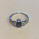 Sterling Silver Rainbow Topaz CZ Heart Claddagh Ring, Silver Ring, Boho Ring, Irish Ring