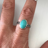 Sterling Silver Oval Turquoise Ring with Celtic Band, Silver Ring, Boho Ring