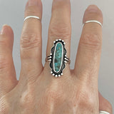 Sterling Silver Boho Long Oval Genuine Turquoise Ring, Silver Ring, Statement Ring, Boho Ring
