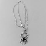 Sterling Silver Unisex Black Onyx Spider Round Box Chain Necklace