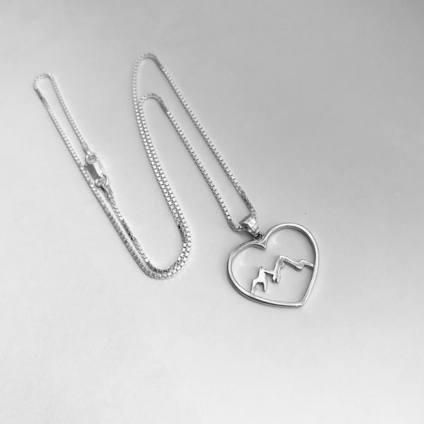 Sterling Silver Heart Mountain Necklace, Hiking Necklace, Silver Necklace, Love Mountain Necklace