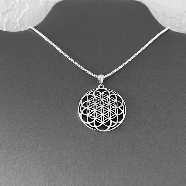 Sterling Silver Large Mandala Necklace, Silver Necklace, Flower Necklace, Boho Necklace