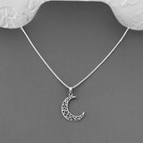 Sterling Silver Heart Crescent Moon Necklace, Moon Necklace, Celestial Necklace, Heart Necklace