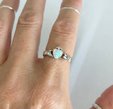 Sterling Silver White Lab Opal Heart Claddagh Ring, Silver Ring, Friendship Ring, Opal Ring
