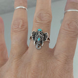 Sterling Silver Filigree Ganesha Elephant Ring, Turquoise Ring, Boho Ring, Silver Ring