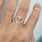 Sterling Silver Open Heart Ring, Boho Ring, Silver Ring, Love Ring