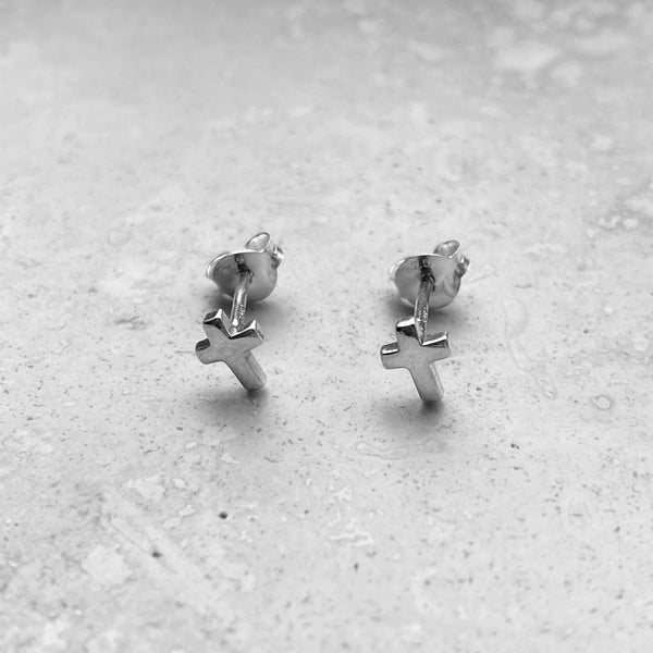 Sterling Silver Tiny Cross Earrings, Religious Earrings, Silver Earrings, Stud Earrings