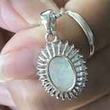 Sterling Silver Round CZ and White Lab Opal Necklace, Silver Necklace, Opal Necklace