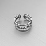 Sterling Silver Cuff Ring with Rope, Silver Ring, Boho Ring, Braid Ring