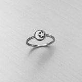 Sterling Silver Moon and Star Inside a Circle Ring, Silver Ring, Celestial Ring