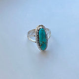 Sterling Silver Long Oval Genuine Turquoise Ring, Silver Ring, Statement Ring, Boho Ring