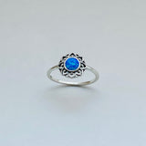 Sterling Silver Blue Lab Opal Mandala Ring, Flower Ring, Boho Ring