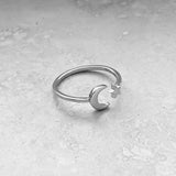Sterling Silver Moon and Star Ring, Silver Ring, Moon Ring, Boho Ring