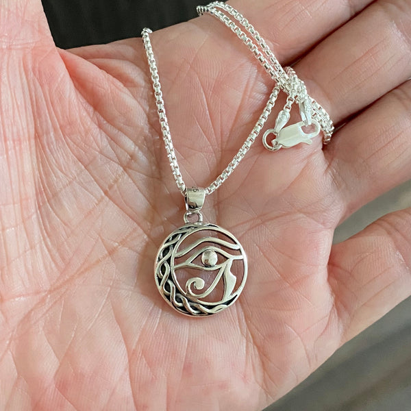 Sterling Silver Eye of Horus Necklace, Eye Necklace, Silver Necklace, Religious Necklace, Eye of Ra Necklace