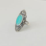 Sterling Silver Marcasite and Turquoise Ring, Silver Ring, Boho Ring, Statement Ring