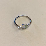 Sterling Silver Dainty Moon and Star White Lab Opal Ring, Silver Ring, Moon Ring, Opal Ring