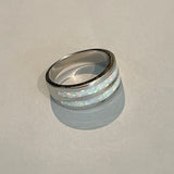 Sterling Silver White Lab Opal Wide Band Ring, Wedding Band, Opal Ring, Silver Ring