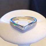 Sterling Silver White Lab Opal Chevron Ring, V Shape Ring