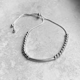 Sterling Silver Adjustable Beads and Bar  Bracelet, Silver Bracelet, Boho Bracelet, Bead Bracelet