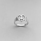 Sterling Silver Heart Peace Sign Ring, Silver Ring, Boho Ring, Peace Ring