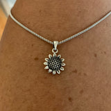 Sterling Silver Sunflower Necklace, Silver Necklace, Flower Necklace, Sun Ring