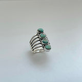 Sterling Silver 4 Round Genuine Turquoise Ring, Statement Ring, Boho Ring, Silver Ring