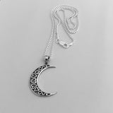 Sterling Silver Large Crescent Moon Necklace, Moon Necklace, Celestial Necklace, Heart Necklace