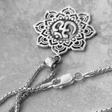 Sterling Silver Large Lotus OM Necklace, Silver Necklace, Lotus Necklace, Flower Necklace