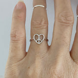Sterling Silver Small Love Peace Ring, Silver Ring, Boho Ring, Heart Ring, Love Ring