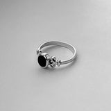 Sterling Silver Round Black Onyx Ring, Silver Ring, Boho Ring, Healing Ring