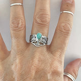 Sterling Silver Tree of Life and Teardrop Genuine Turquoise Ring, Silver Ring, Tree Ring, Boho Ring