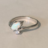 Sterling Silver Simple CZ and White Lab Opal Ring, Silver Rings, CZ Ring, Opal Ring