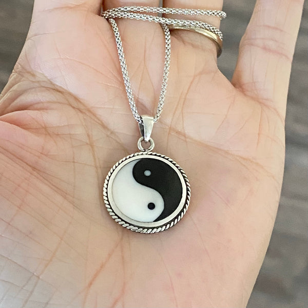 Sterling Silver Large Yin and Yang Necklace, Silver Necklace, Boho Necklace, Yoga Necklace